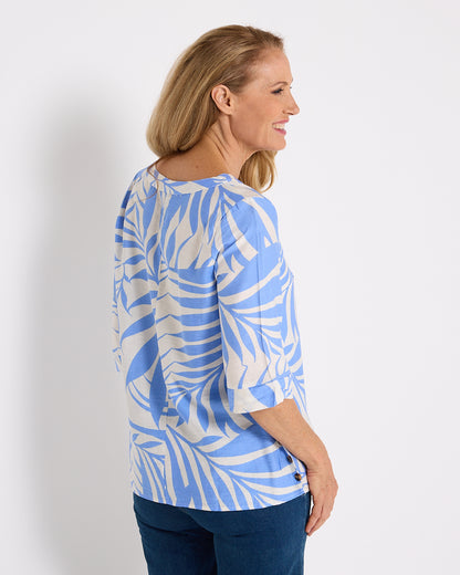 Brisa Top - Sky Blue Palms