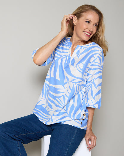 Brisa Top - Sky Blue Palms