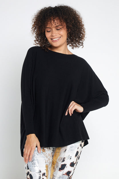 Button Back Knit Jumper - Black