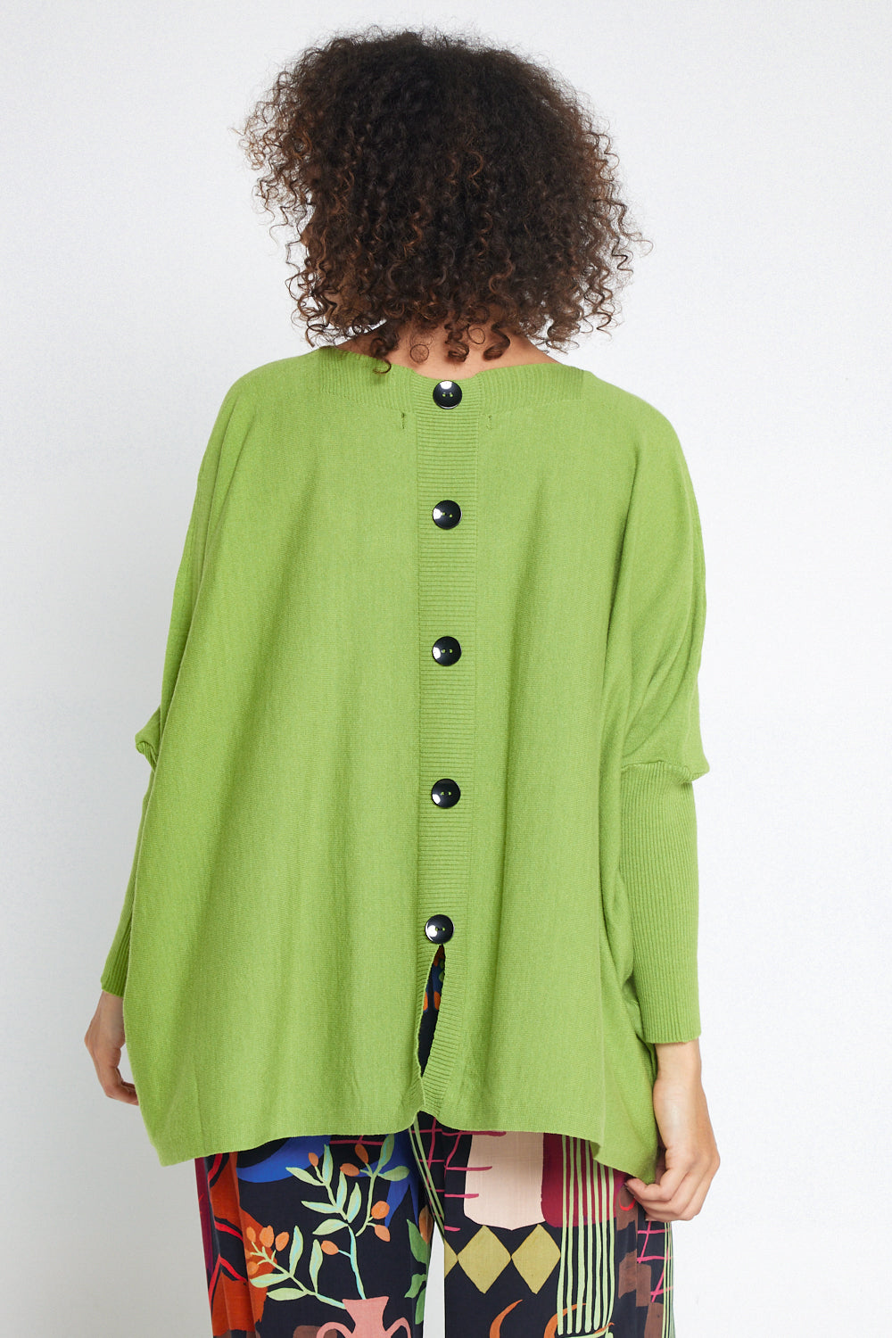 Button Back Knit Jumper Green TULIO Fashion