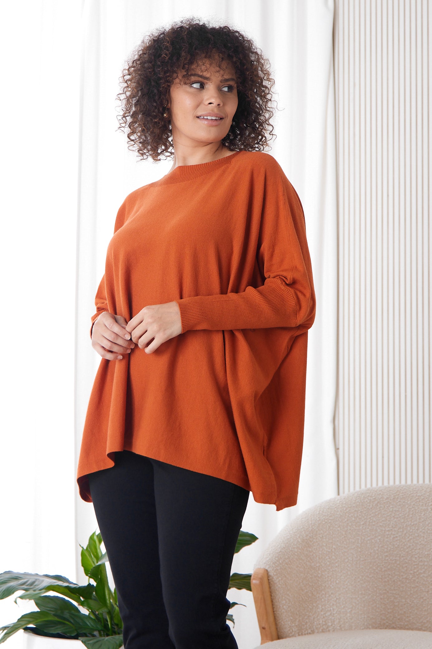 Button Back Knit Jumper - Rust