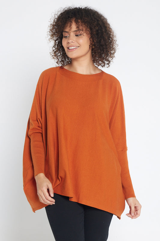 Button Back Knit Jumper - Rust