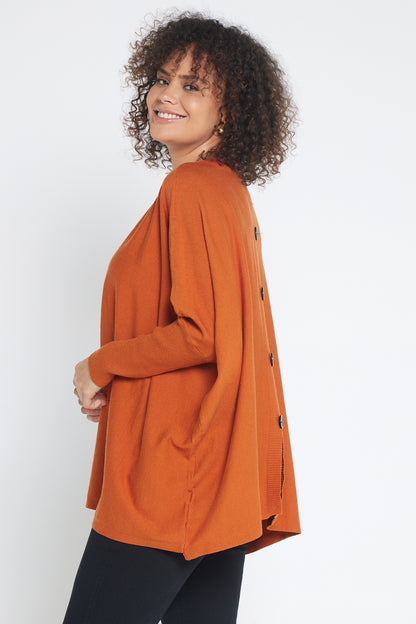 Button Back Knit Jumper - Rust