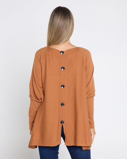 Button Back Knit Jumper - Tan