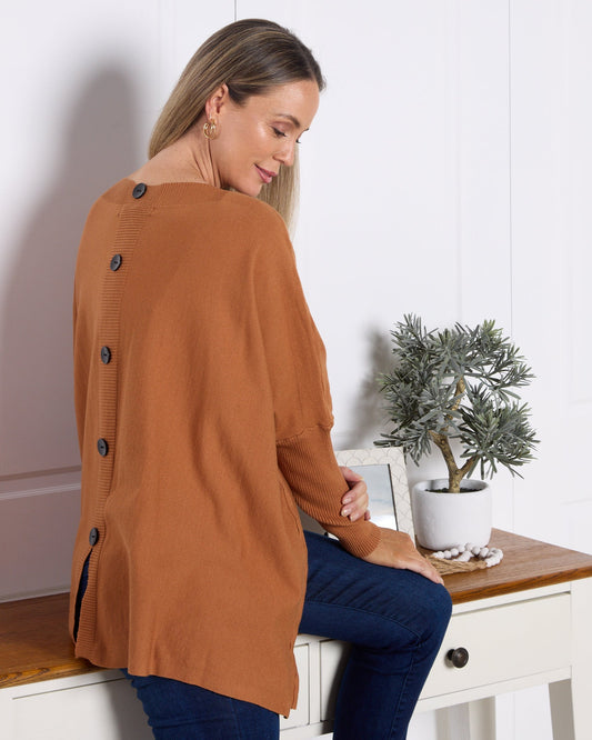 Button Back Knit Jumper - Tan