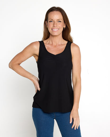 Ruche Neck Cami - Black