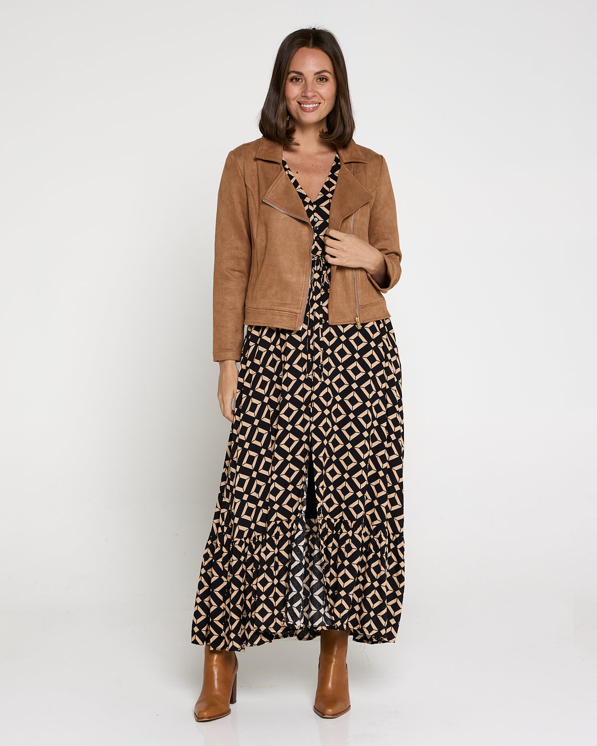 Lia Faux Suede Jacket - Tan