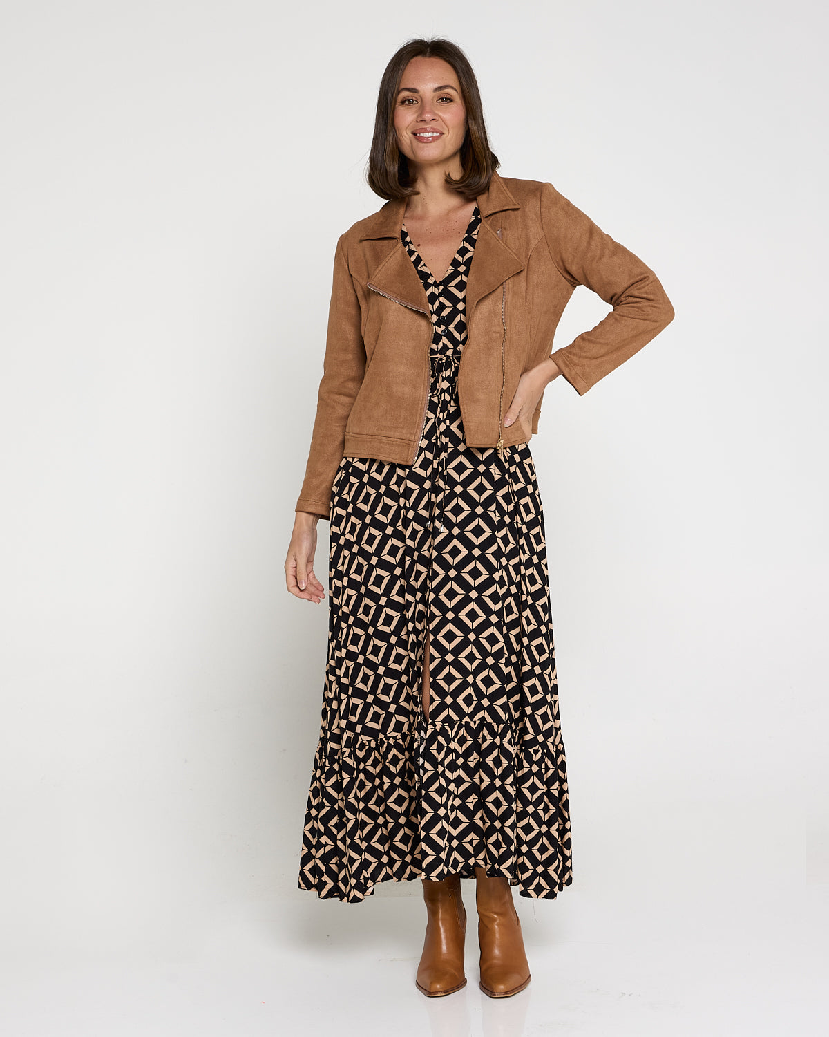 Lia Faux Suede Jacket - Tan