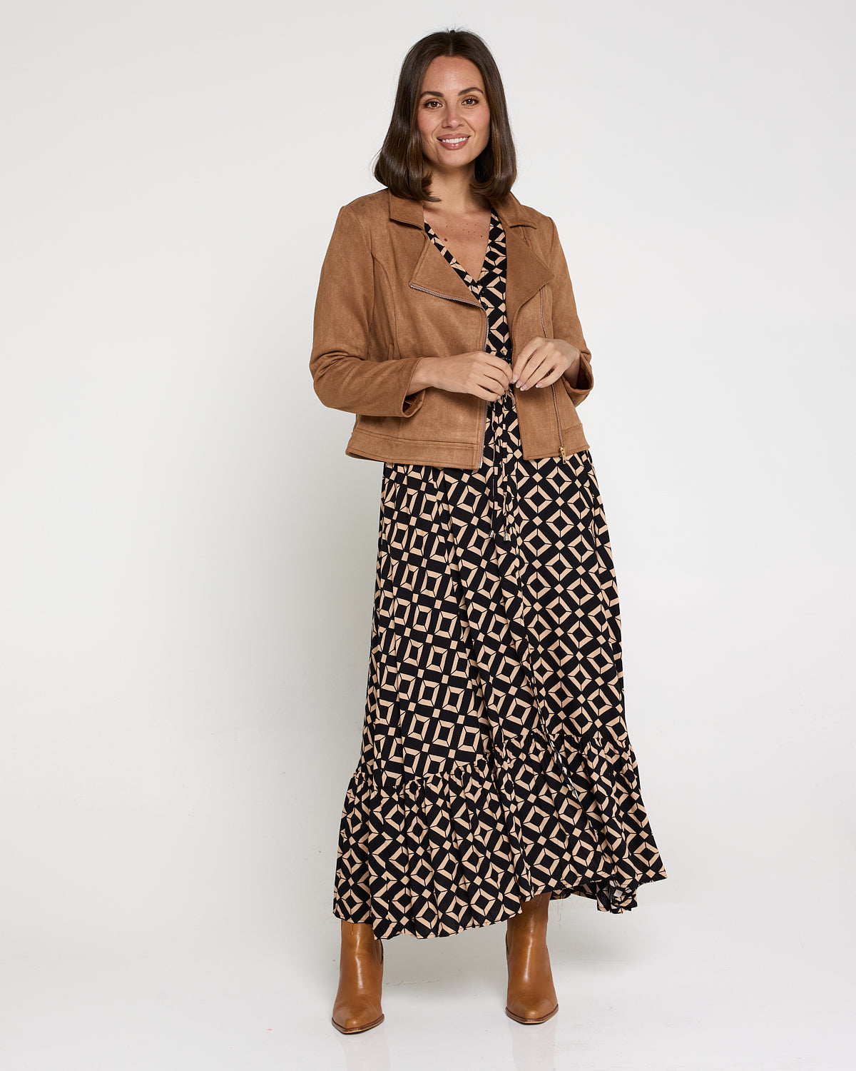 La Fiesta Dress - Black/Beige Diamond