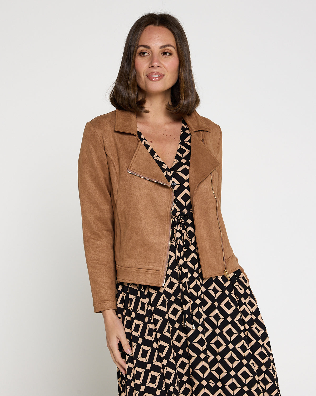 Lia Faux Suede Jacket - Tan