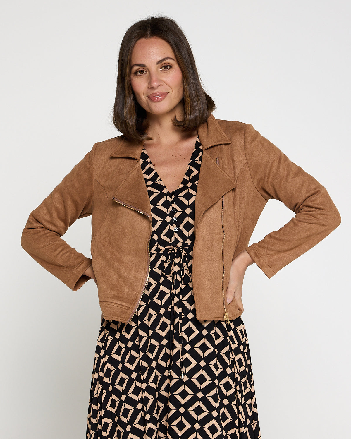 Lia Faux Suede Jacket - Tan