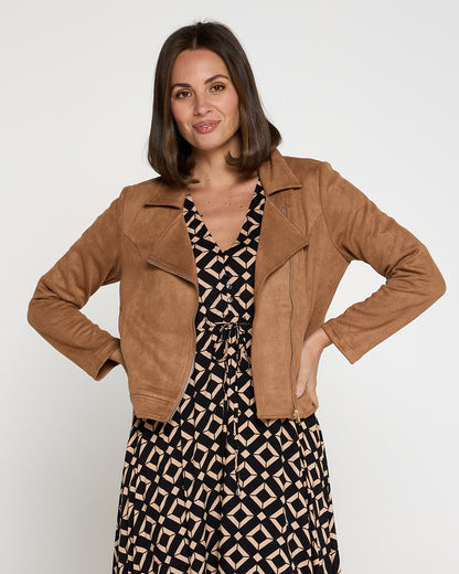 Lia Faux Suede Jacket - Tan
