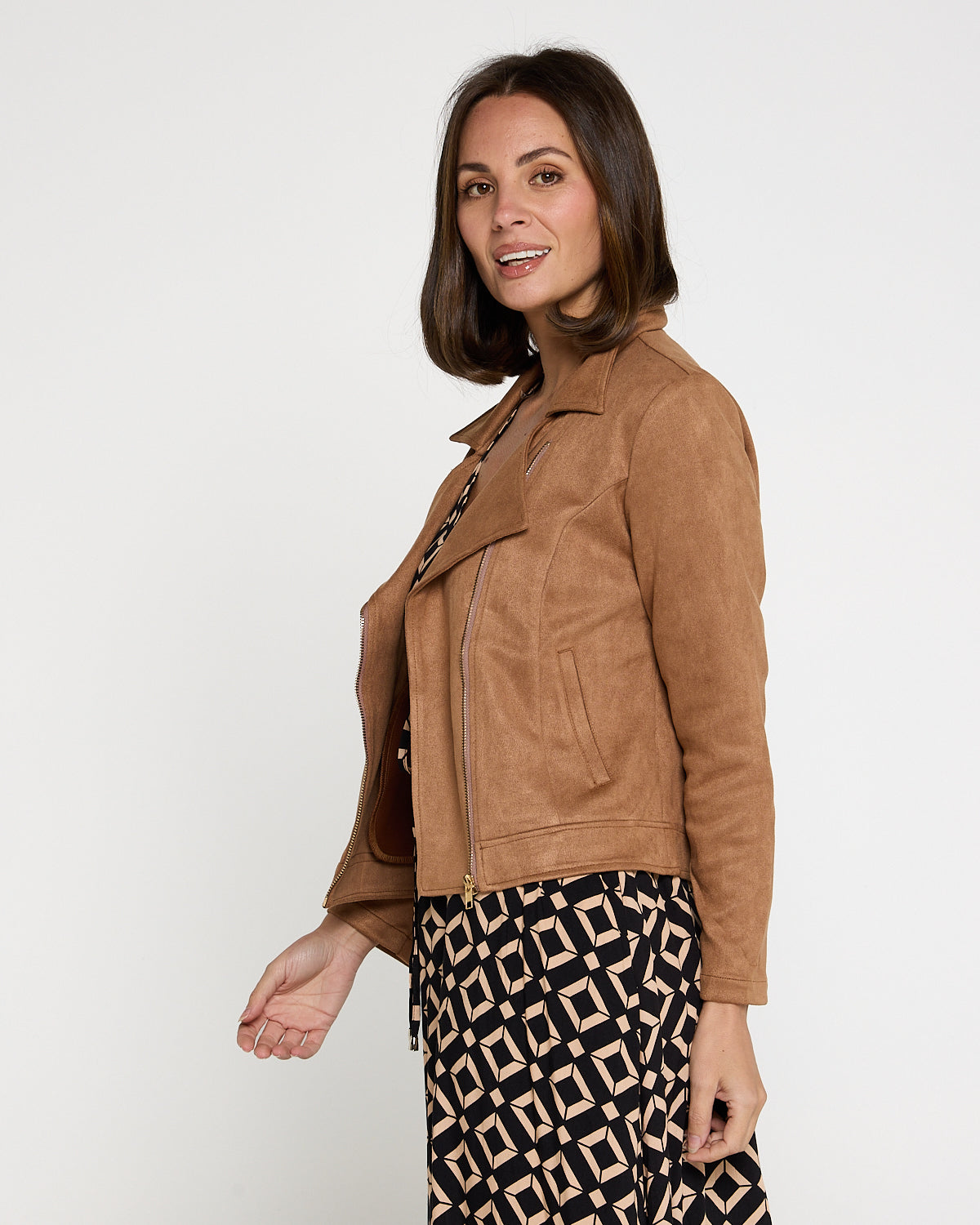 Lia Faux Suede Jacket - Tan