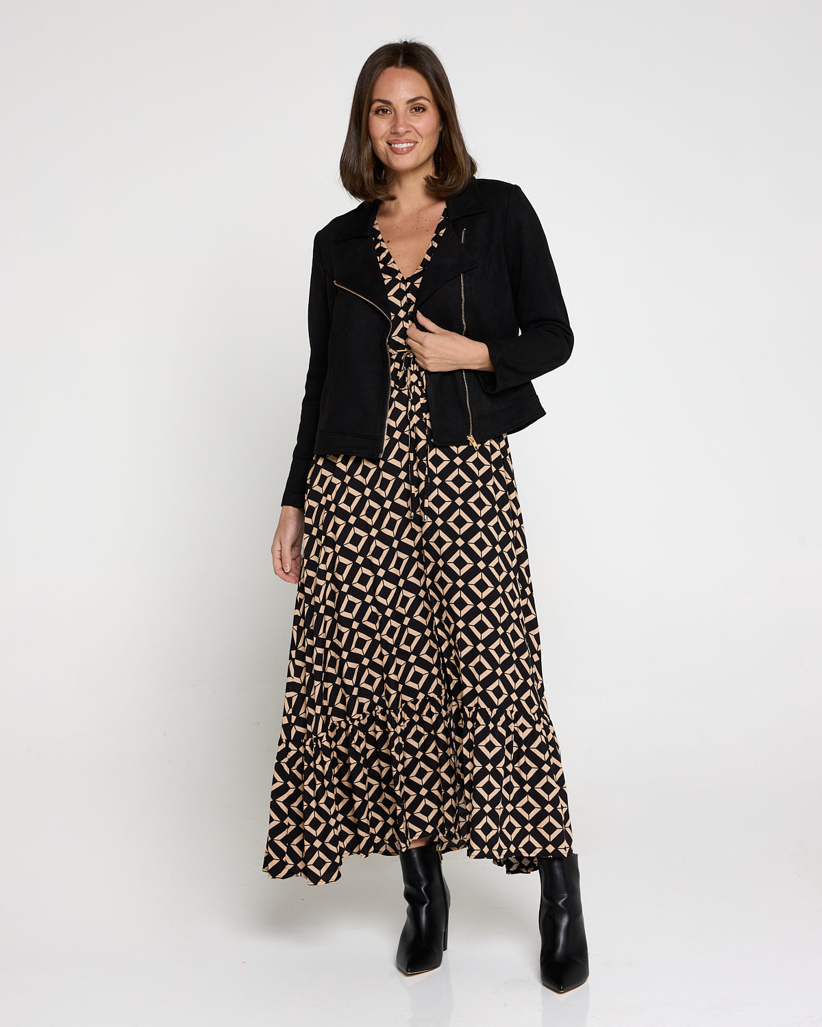 La Fiesta Dress - Black/Beige Diamond