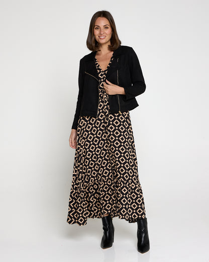 La Fiesta Dress - Black/Beige Diamond