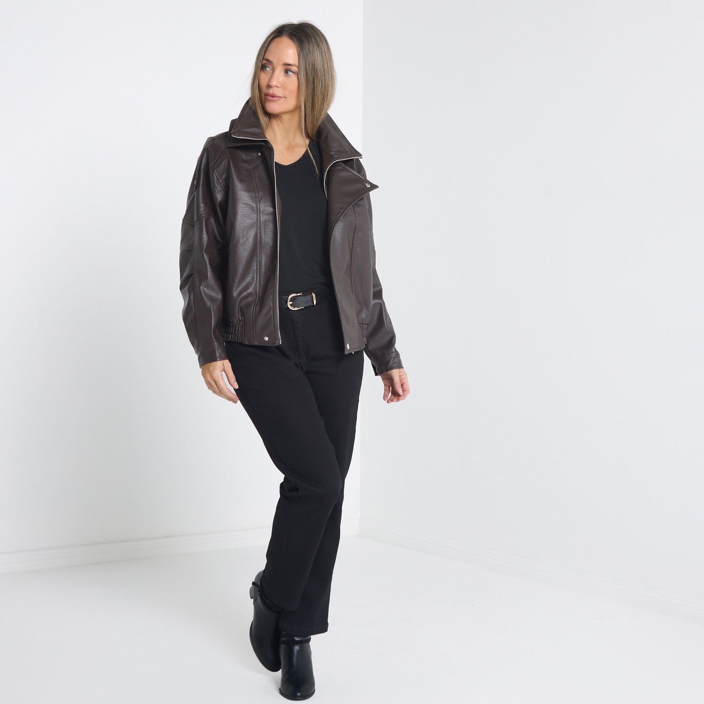 Hartwell Faux Leather Jacket - Choc Brown