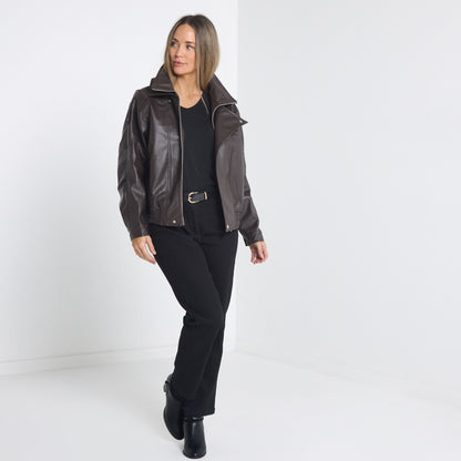 Hartwell Faux Leather Jacket - Choc Brown