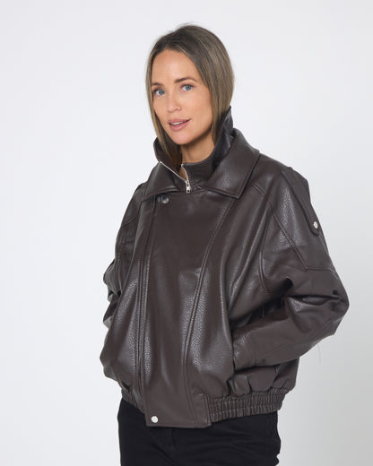 Hartwell Faux Leather Jacket - Choc Brown