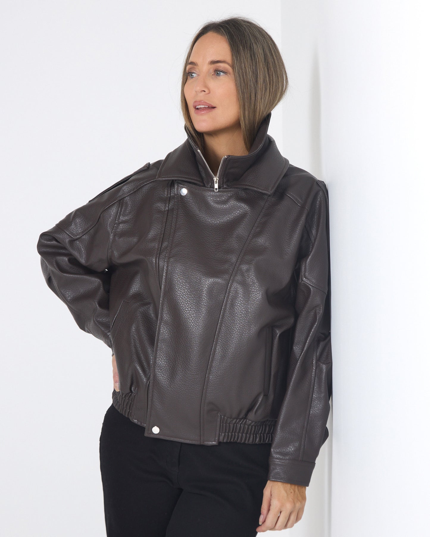Hartwell Faux Leather Jacket - Choc Brown