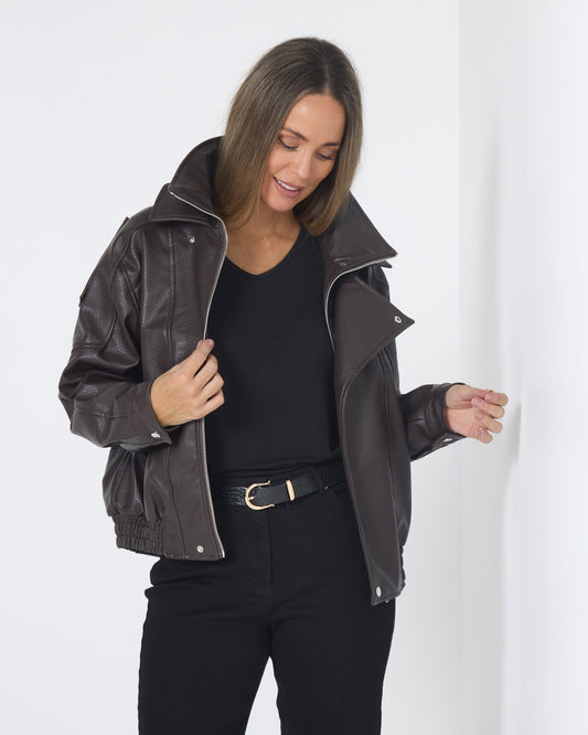 Hartwell Faux Leather Jacket - Choc Brown