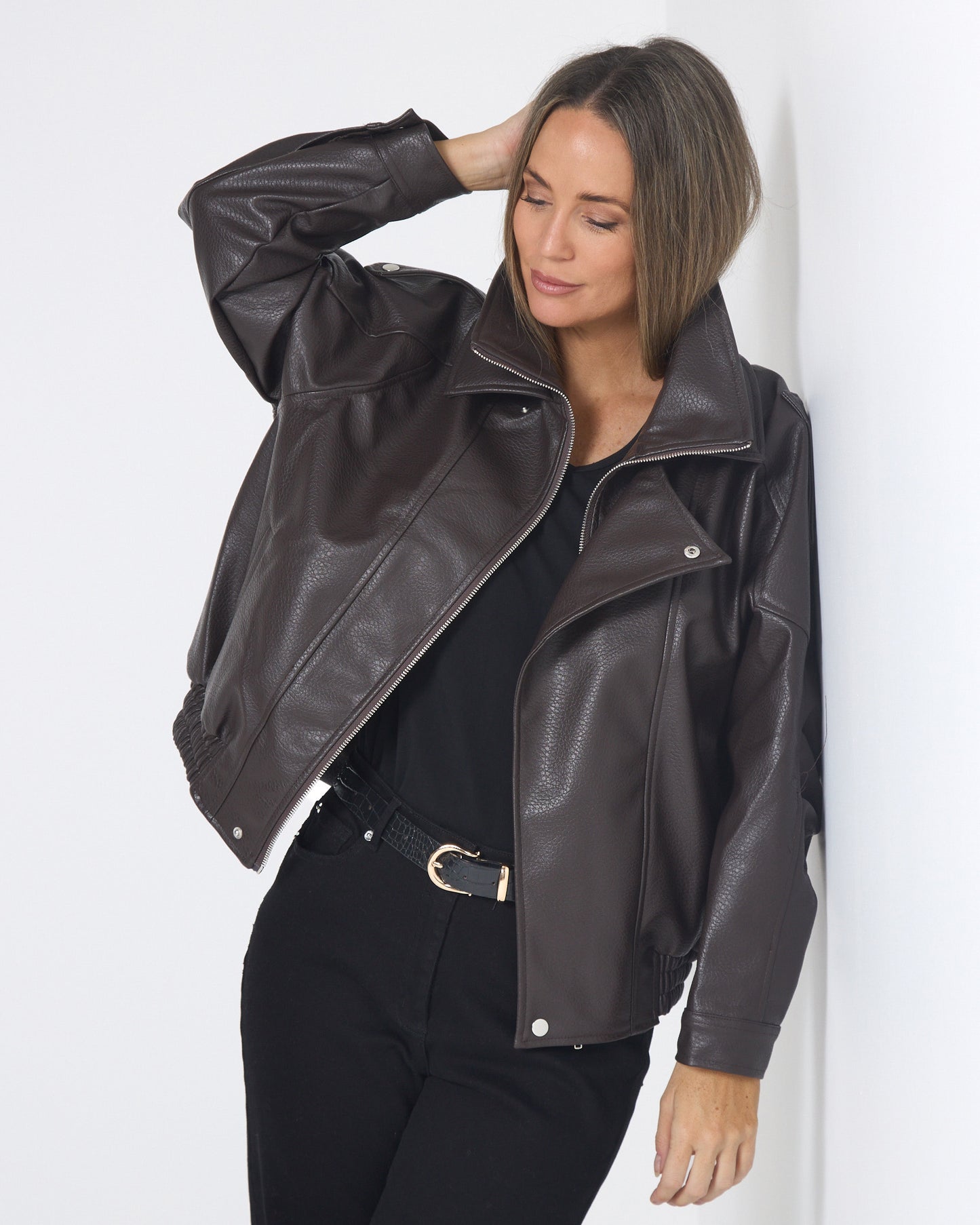 Hartwell Faux Leather Jacket - Choc Brown
