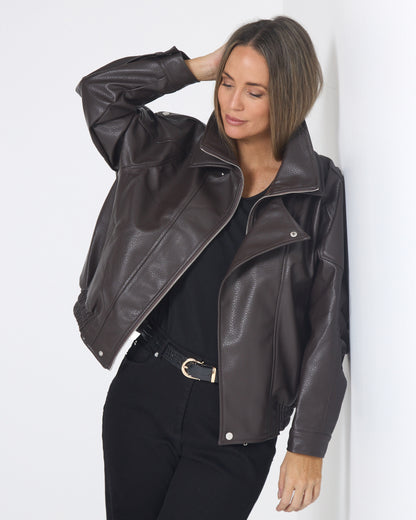 Hartwell Faux Leather Jacket - Choc Brown