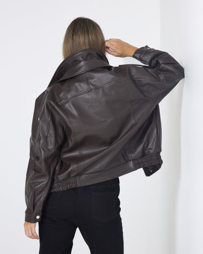 Hartwell Faux Leather Jacket - Choc Brown
