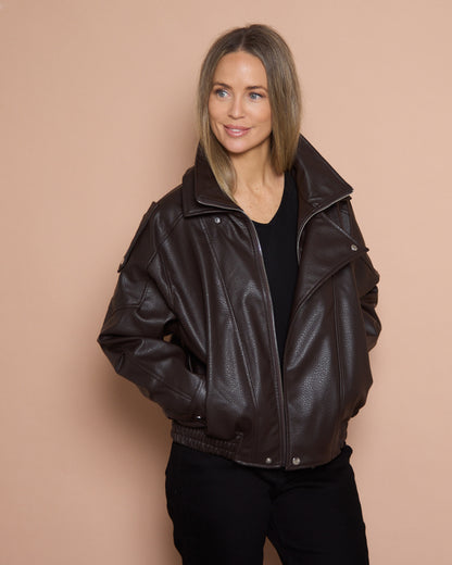Hartwell Faux Leather Jacket - Choc Brown