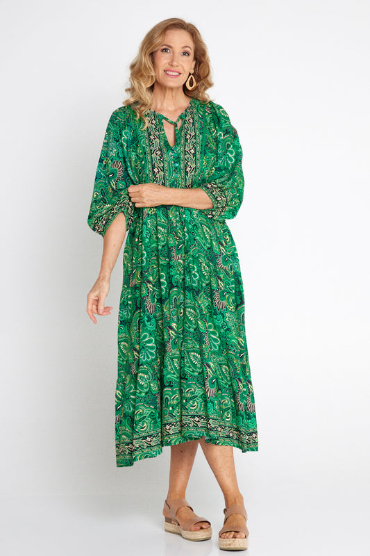 Charmaine Dress - Emerald Paisley