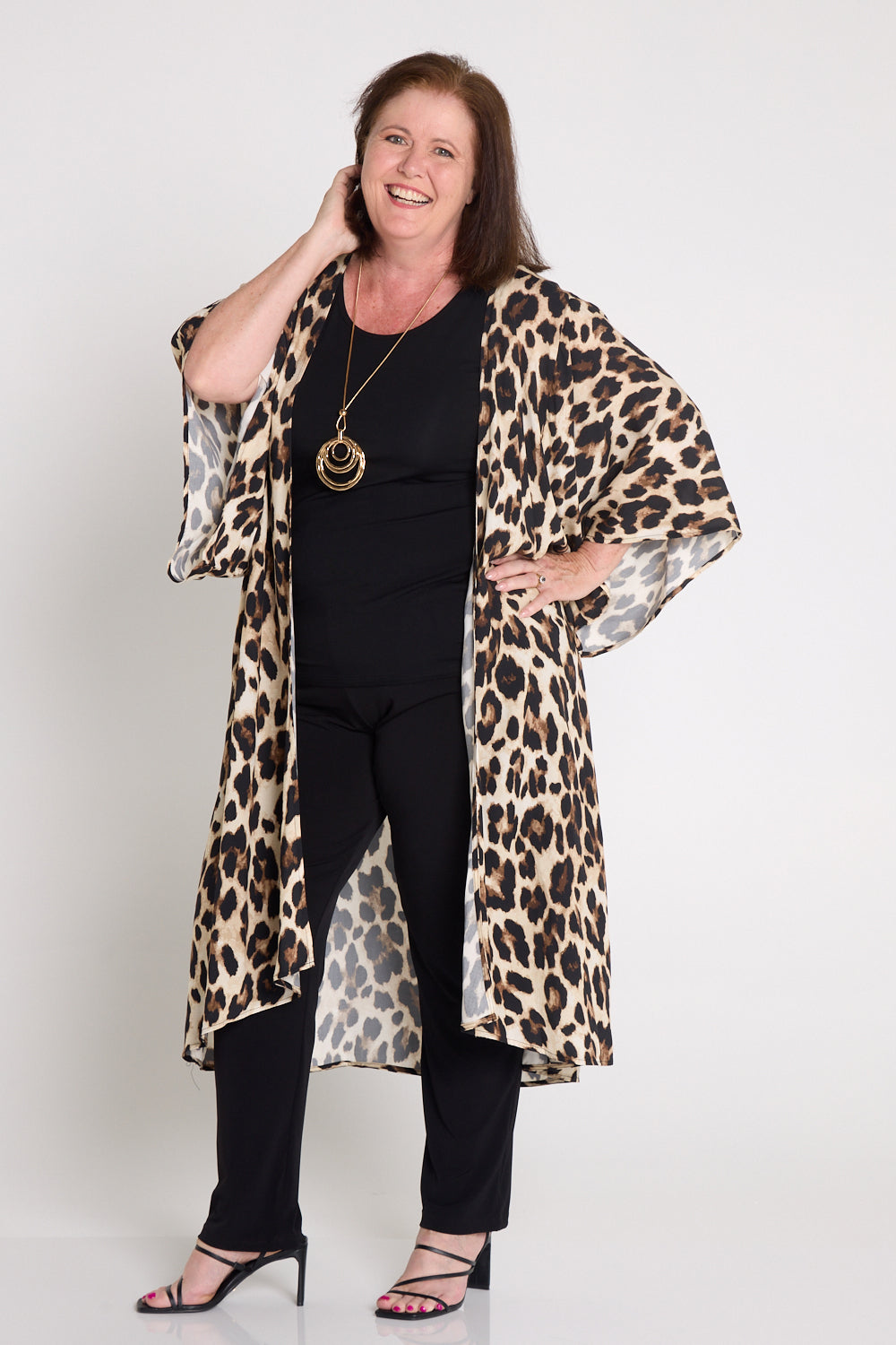 Kalena Kimono Jacket - Cream Leopard