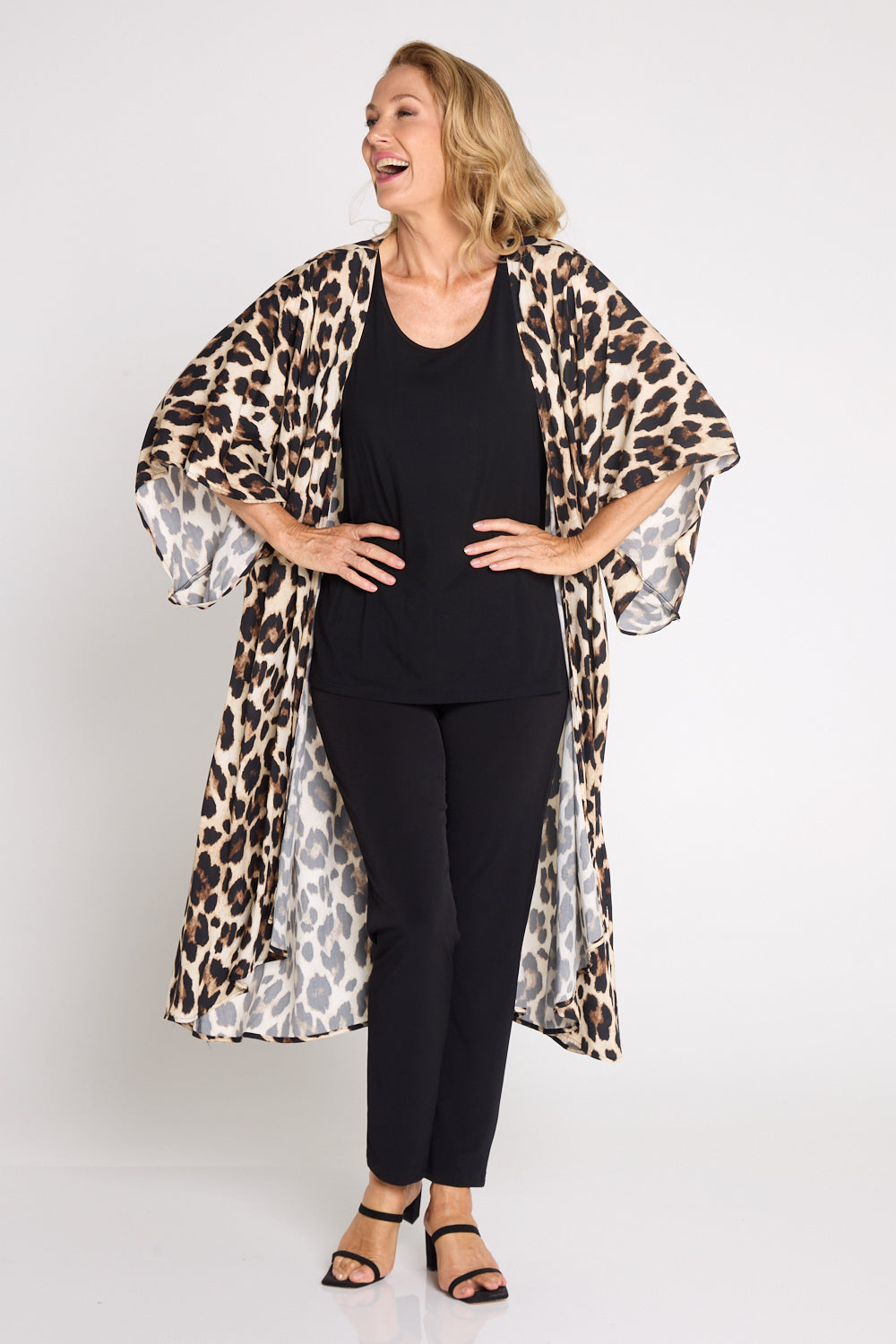 Kalena Kimono Jacket - Cream Leopard