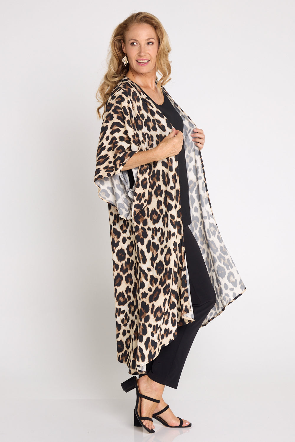 Kalena Kimono Jacket - Cream Leopard