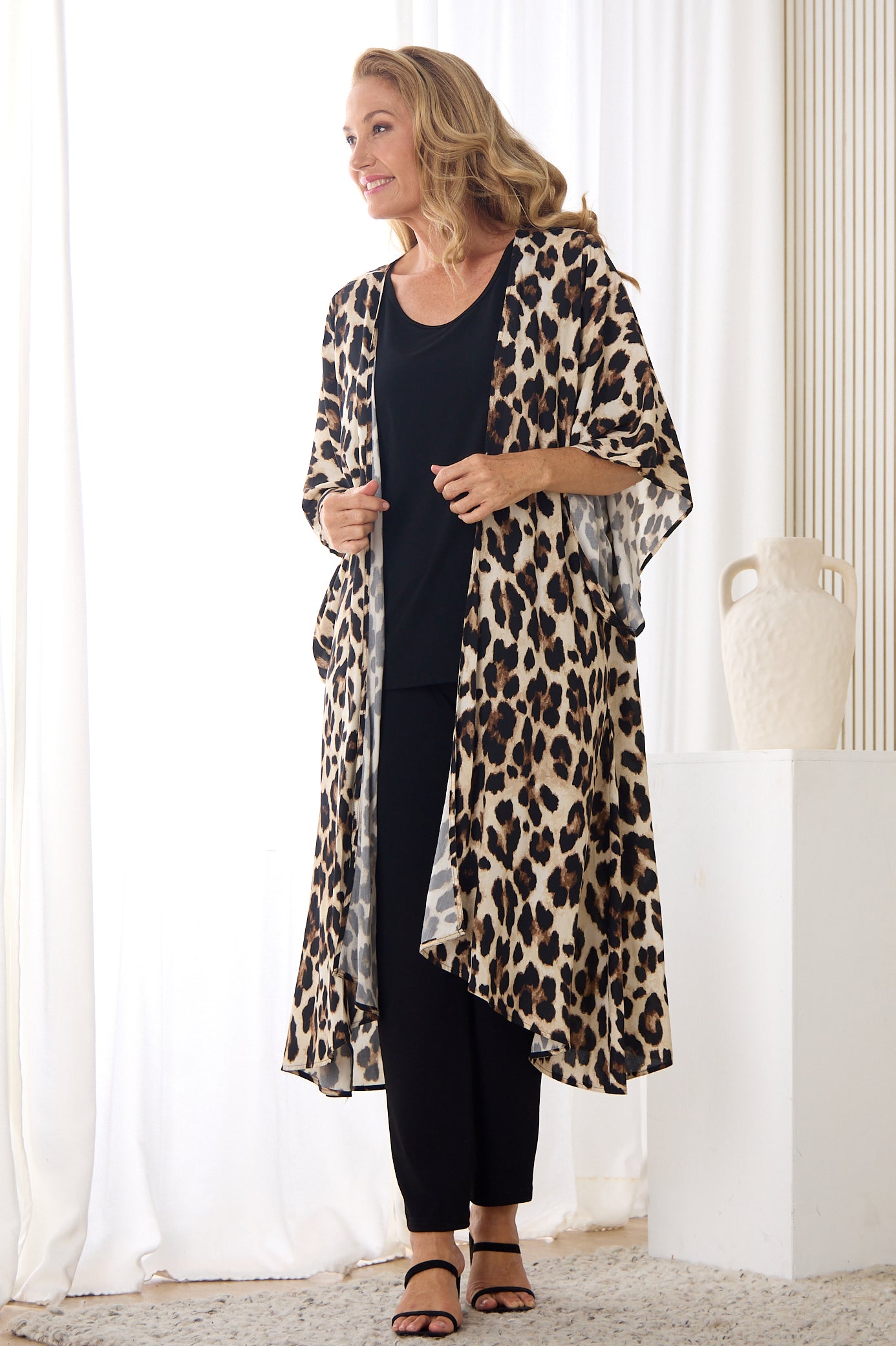 Kalena Kimono Jacket - Cream Leopard