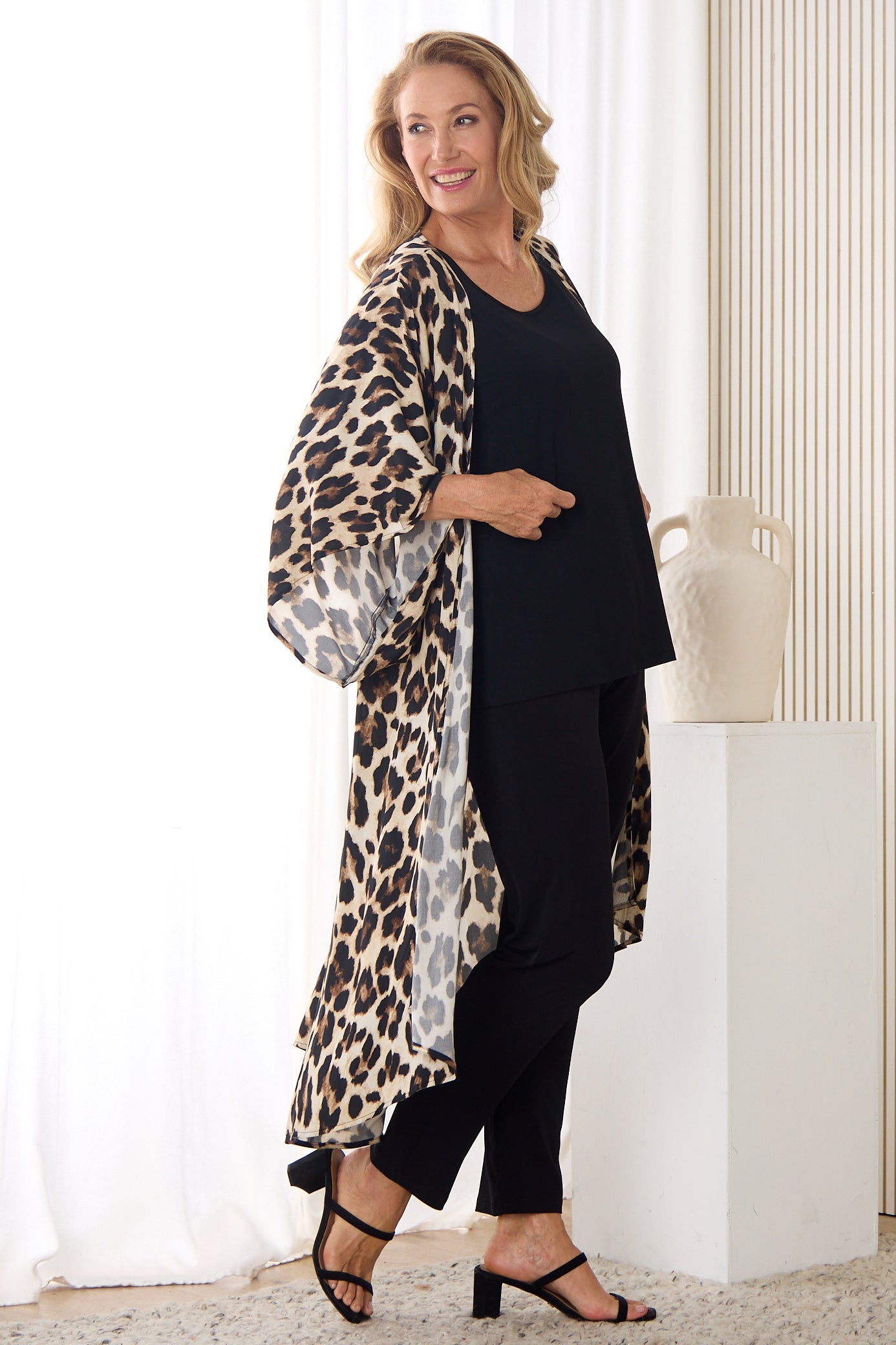 Kalena Kimono Jacket - Cream Leopard