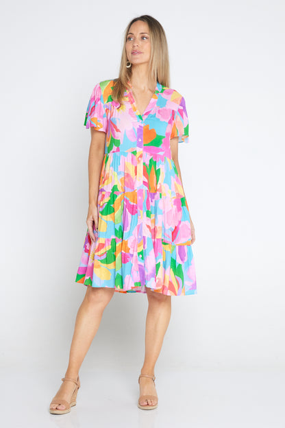 Hibiscus Hues Petite Dress - Pink Blue Floral