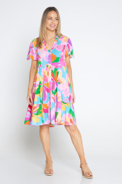 Hibiscus Hues Petite Dress - Pink Blue Floral