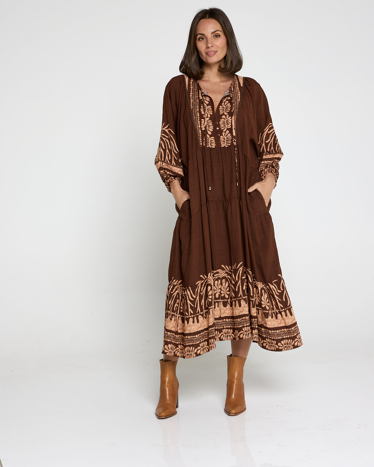 Lisbon Dress - Choc Botanical