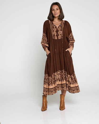 Lisbon Dress - Choc Botanical
