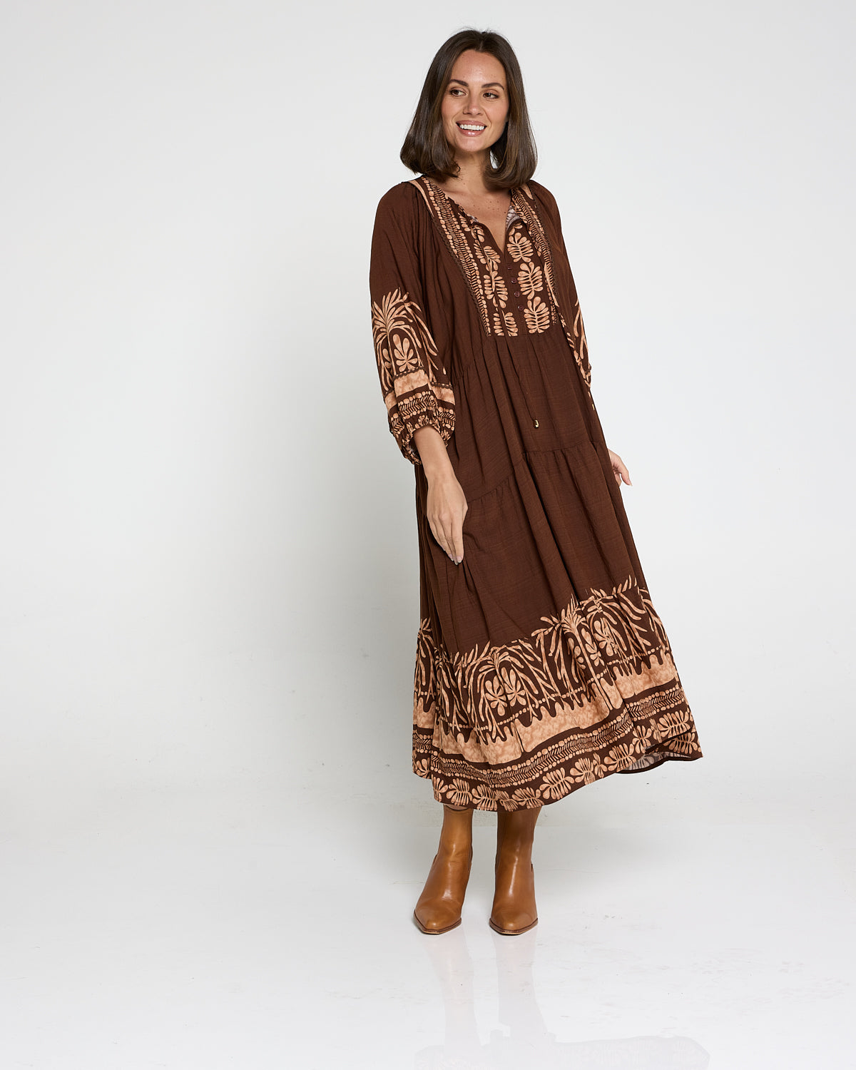 Lisbon Dress - Choc Botanical