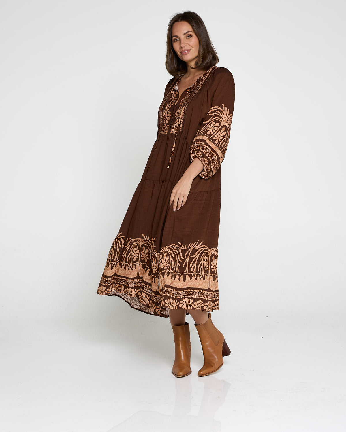 Lisbon Dress - Choc Botanical