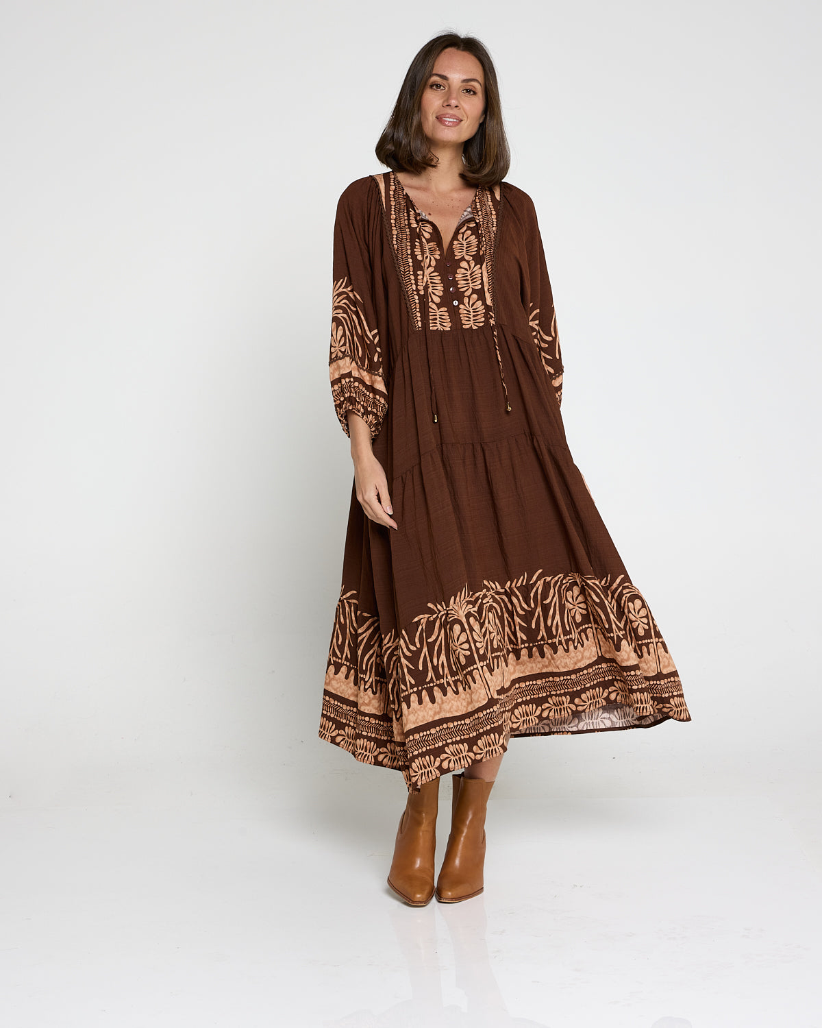 Lisbon Dress - Choc Botanical