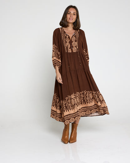 Lisbon Dress - Choc Botanical