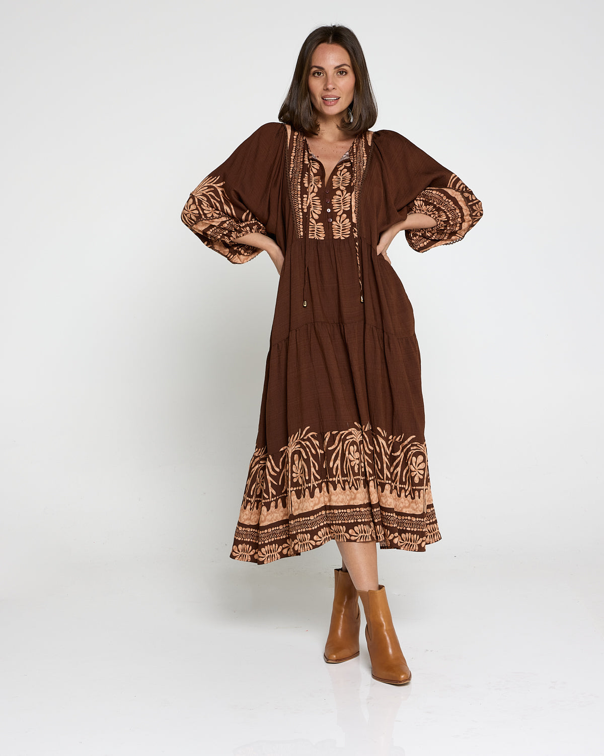 Lisbon Dress - Choc Botanical