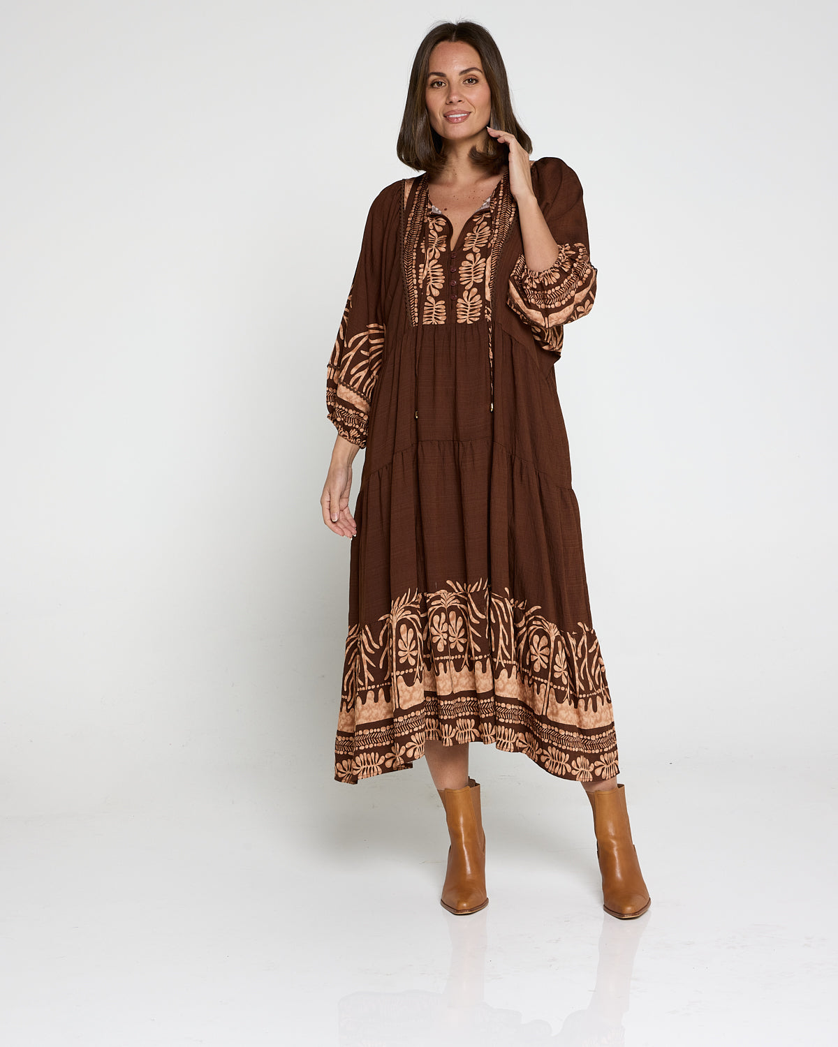 Lisbon Dress - Choc Botanical