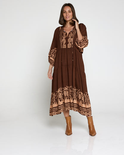 Lisbon Dress - Choc Botanical