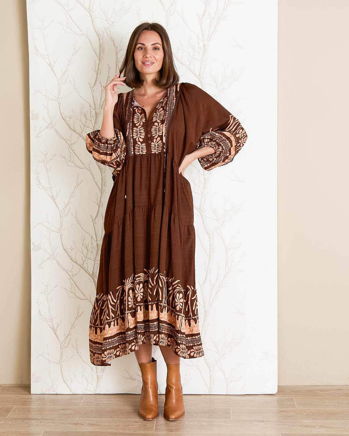 Lisbon Dress - Choc Botanical