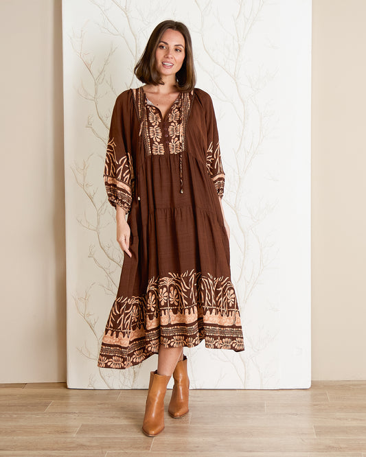 Lisbon Dress - Choc Botanical
