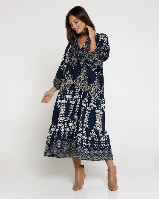 Nikina Dress - Navy Flourish