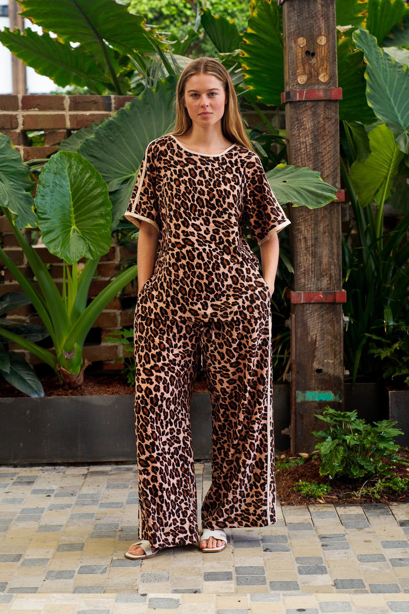 Wide Leg Leisure Pants - Leopard Print