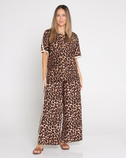Wide Leg Leisure Pants - Leopard Print